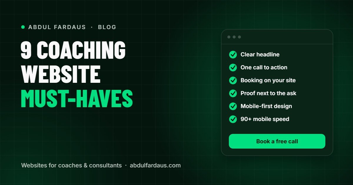 Coaching website must-haves checklist illustration